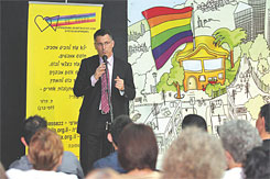 שר החינוך, גדעון סער, בכנס מאבק בהומופוביה. צילום: אלון רון